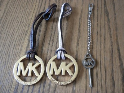 Michael Kors MK Key Gold Bag Charm Hang tag Fob Brown Pale Pink Lot of 3