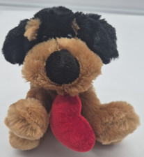 Dan Dee Puppy Dog Plush Stuffed 6" Black Tan Hound w Red Heart Soft Valentine