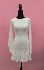 Rihoas Ruched Bell Sleeve Medium Stretch A Line Mini Dress Small White