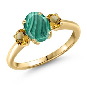 Authentic 2.51 Ct Oval Green Malachite Yellow Citrine 18K Yellow Gold Plated Silver Ring