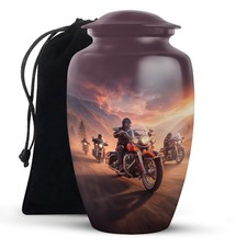 Motorcycle Funeral Urn 10" Grey Large Cremation Urns Human Ashes Male Dad