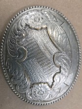 Oval Silver-Plate Western Belt Buckle 3.5 x 4.5"