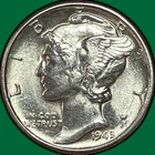 1945 Mercury Dime Brilliant Uncirculated BU Coin #44245