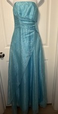 Vintage Y2K Cache Aqua Strapless Long Satin Formal Gown Dress Size 2