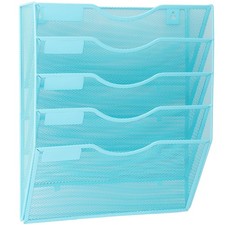 5 Pocket Mesh Hanging Wall File Organizer Wall Mounted Paper Document Folder ...