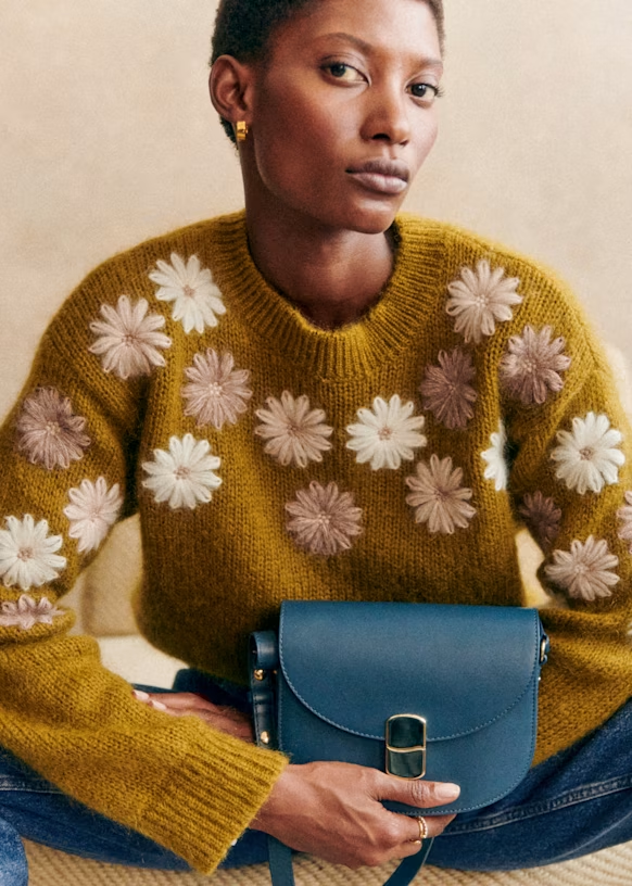 Sezane Women's Floral Crocheted Pullover Sweater top | eBay