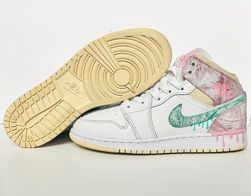 Nike Air Jordan 1 Mid Paint Drip Ice Cream White Pink DD1666-100 GS 6.Y - 第 1/10 張圖片