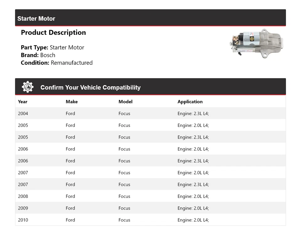 Arranque Ford Focus Bosch 2004-2010 (remanufacturado) 2005 2006 2007 2008 2009 Foto 2 de 4