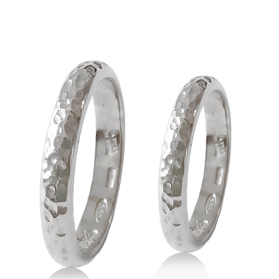 2 Fedine in argento 925 finitura martellata. Fedi anniversario, fidanzamento - Immagine 3 di 4