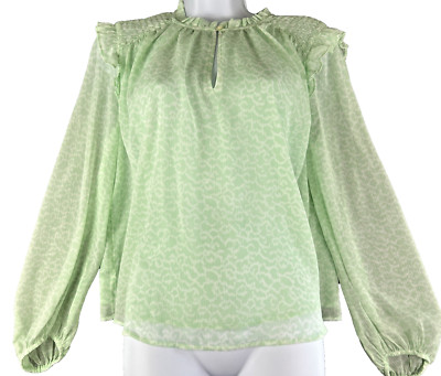 LOFT Blouse Small Smock Green Long Sleeve Keyhole Lined Lightweight Cottagecore