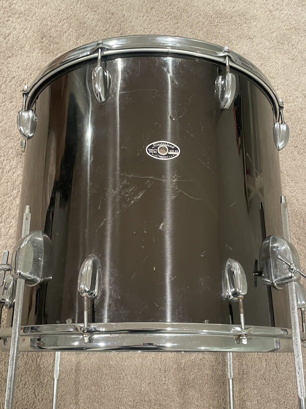 Slingerland 18” Floor Tom Black Chrome Drum Drums Drumset 4 Legs eBay