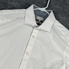 Ted Baker Shirt Mens 16 White Geometric Long Sleeve Button Up Slim Fit Dress