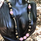 Timeless VTG Estate Pink, Black & Gold Beaded Necklace & 2 Bracelets Jewelry Set — photo 2