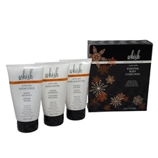Whish VANILLA SUEDE Bath & Body Gel Body Butter 5 oz Ea Bonus Sugar Scrub Gift