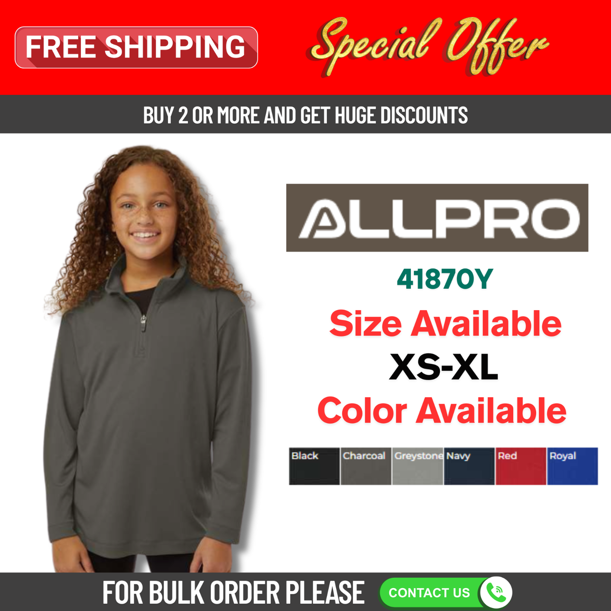 AllPro 41870Y Pro-Lock Youth Performance Quarter-Zip Pullover | eBay