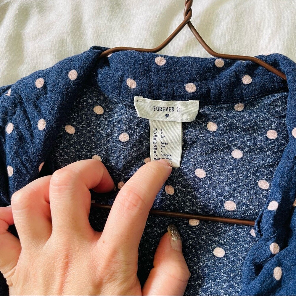 Polka Dot Printed Collared Button Down Short Slee… - image 6