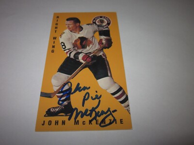 JOHN PIE MCKENZIE SIGNED AUTOGRAPHED PARKHURST TALL BOYS CARD # 36 BLACK HAWKS