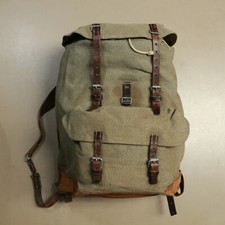 Swiss Vintage Salt and Pepper Leather and Canvas Rucksack Backpack