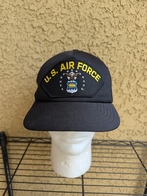 Vintage US Air Force Hat Blue Eagle Crest Made In USA HMC Honors Snapback
