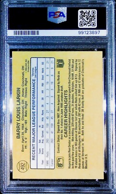 1987 DONRUSS #492 BARRY LARKIN ROOKIE CARD CINCINNATI REDS PSA 10