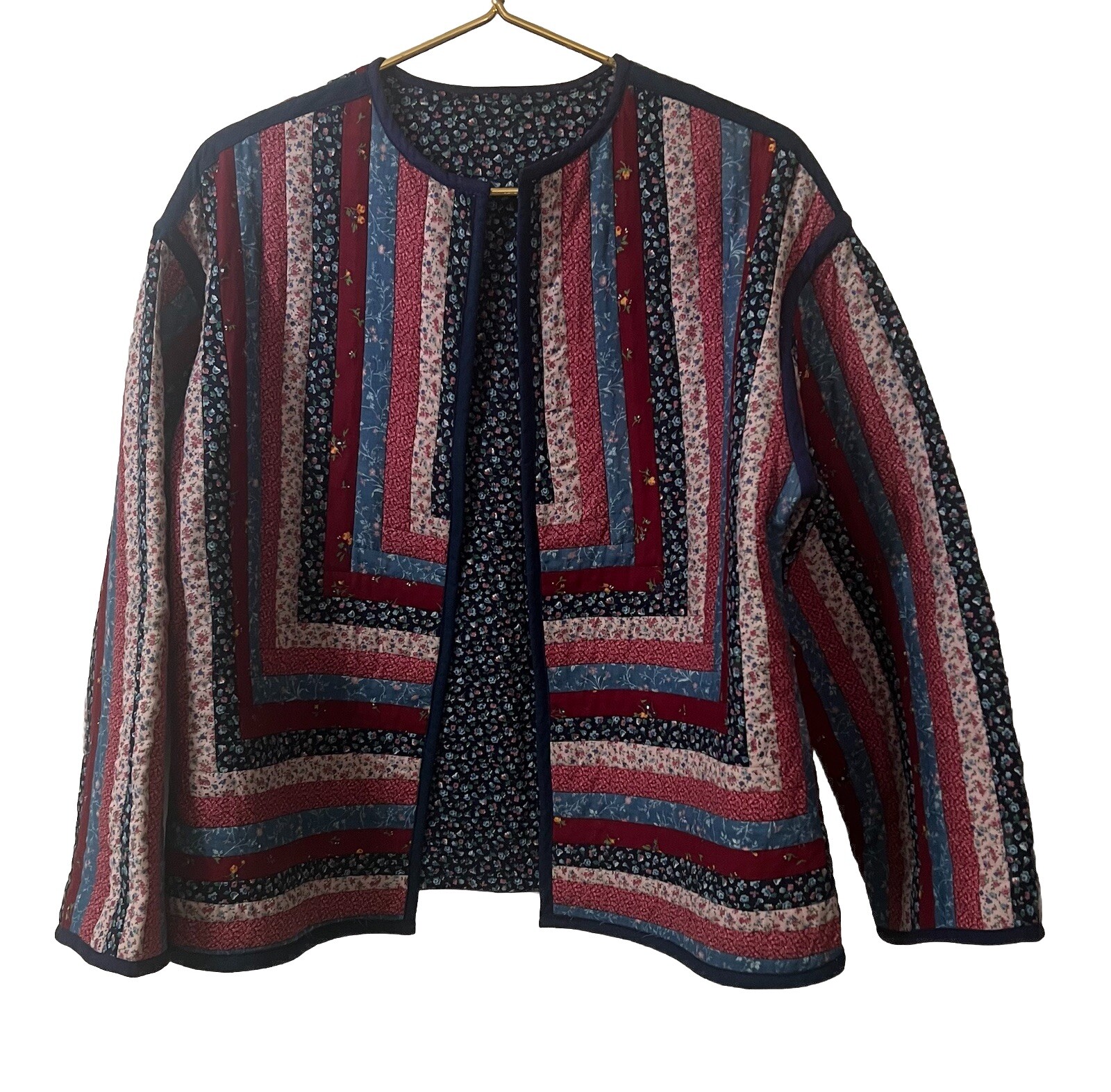 Handmade patchwork quilted jacket, Large Xl Log C… - image 1