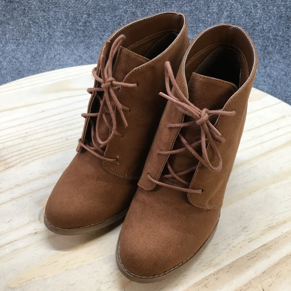 Call It Spring Boots Womens 6 Lace Up Heels Ankle Bootie Brown Faux Leather - Image 3 of 4