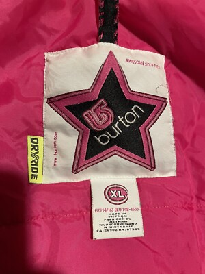 BURTON SNOW JACKET Kids XL Pink Snowboard Hooded | eBay