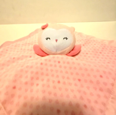 Carters Child of Mine Owl Lovey Security Blanket Pink Polka Dots Satin 12''