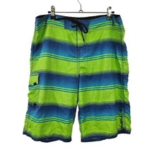 O'Neill Mens Size 34 Green  Blue Striped Board Shorts Swim Trunks Cargo Pocket