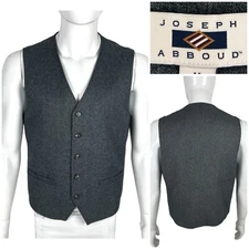 Joseph Abbound Mens Medium Vest Gray Polyester Blend Casual Formal Button NWT