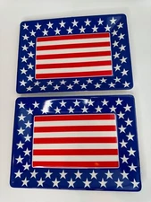 2 Creative Converting Patriotic Red, White, Blue Serving Trays 14 x 10