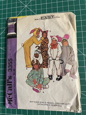 McCalls Sew Pattern 3355 Sz 8 animal costume Theatre Dress Up Headpiece Pjs Vtg
