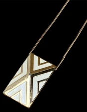 Vince Camuto Enamel Chevron Pyramid Pendant Goldtone Metal Chain Necklace 28"