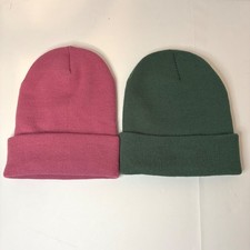 Carhartt Beanie Hat Lot 2 Pink Green Acrylic Warm Winter Cuff Knit Adult OS Cozy
