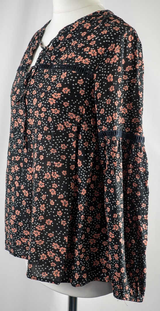 Papaya Woman Black/White/Brown Floral Long Sleeve Size 8 Top Pre-Owned image 6