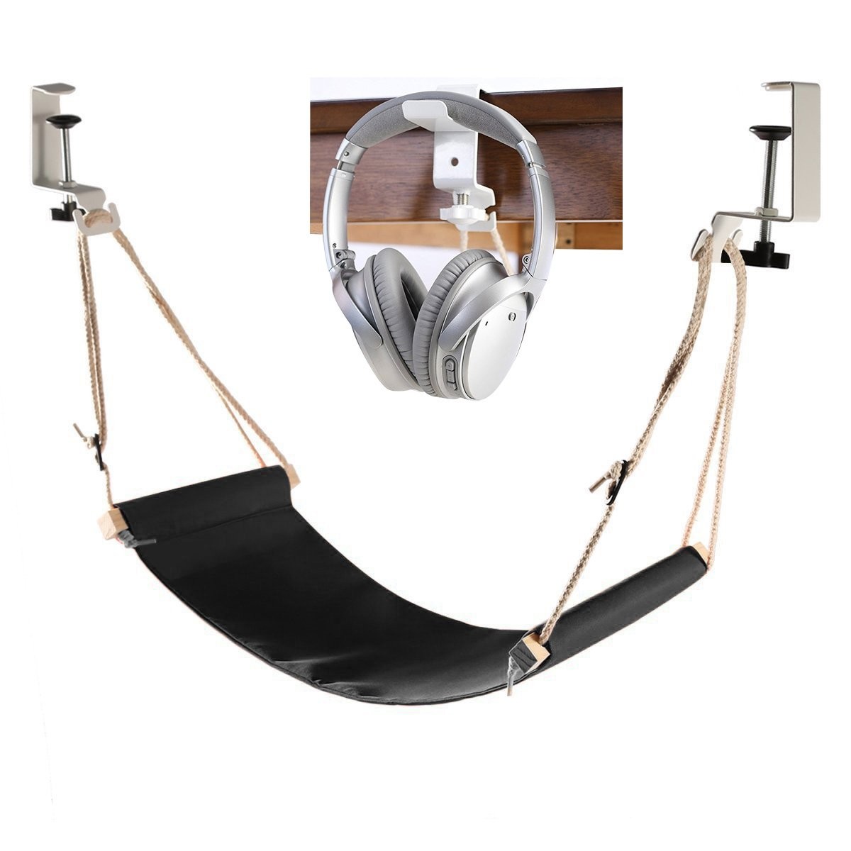 Auoinge Foot Hammock Under Desk FootRest | Adjustable 60 CM X 17 CM, Black