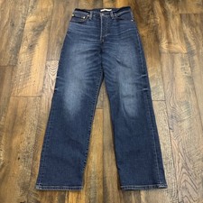 Levis Ribcage Straight Ankle Jeans Dark Wash High Rise Button Fly 28