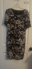 Plus Size 3/4-Sleeve Sheath Dress Black And Neutral Floral 14W