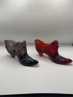 Fenton Purple & Red Glass Slipper Shoe Floral Design Stamped