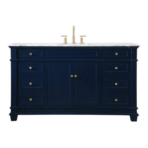 Elegant Decor Wesley 60" Solid Wood MDF Steel Single Bathroom Vanity Set in Blue - Picture 1 of 5
