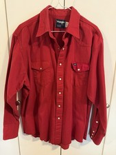 Men s 90 s Wrangler Western Shirt Men's 17 1/2x35 Red Pearl Snap X Long Tails