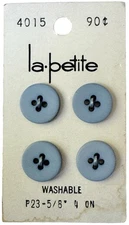Buttons Blue Round 4-Hole 4-Pack 5/8" Flat Dull La Petite Vintage Lansing 4015