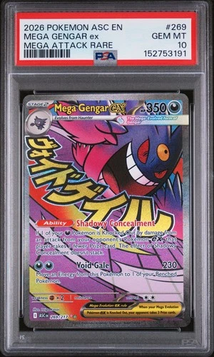 2026 POKEMON ASC EN-ASCENDED HEROES MEGA ATTACK RARE #269 MEGA GENGAR EX PSA 10