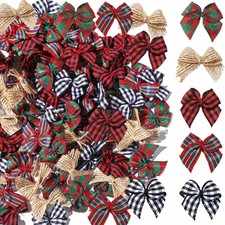 100 PCS Mini Christmas Bows Small Plaid Ribbon Crafts 1 Inch Tiny Burlap Decor