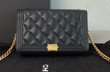 CHANEL Leboy Woc Calfskin Chain Shoulder bag Crossbody Women Black Gold