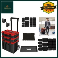 Modular Rolling Tool Box Stackable Storage System with Wheels, 3 Cases