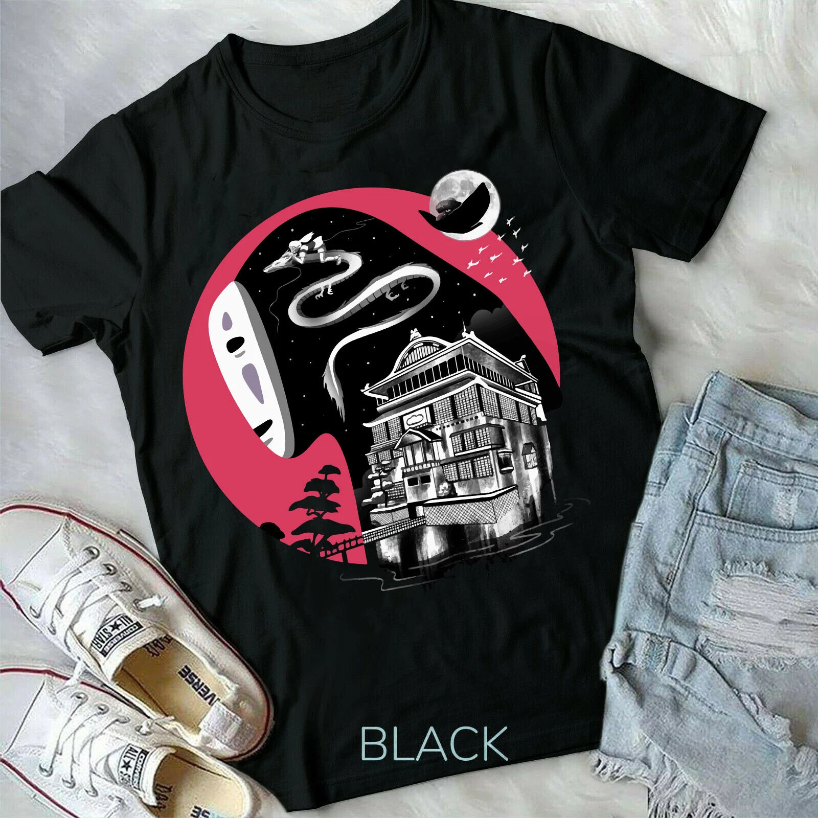 Spirited Away Anime T-Shirt, Studio Ghibli Hayao Miyazaki Unisex Tee Black