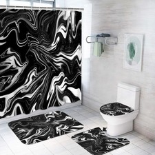 ArtSocket Black and White Shower Curtain Set with Rugs, Marble Bathroom Set with