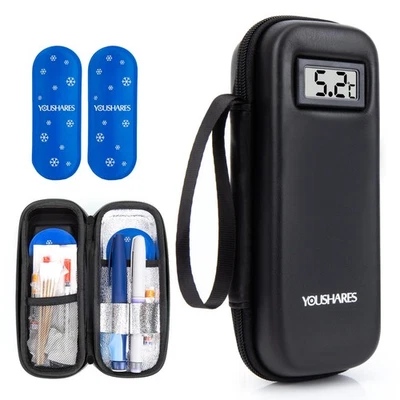 YOUSHARES Insulin Pen Tasche mit 2 TSA Kühlakku Insulin Kühltasche mit Temperaturanzeig...