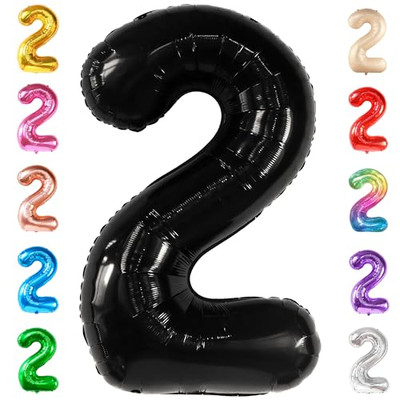 , Giant Number 2 Balloon - 40 Inch | 2 Balloon Number, Two Cool Birthday Black